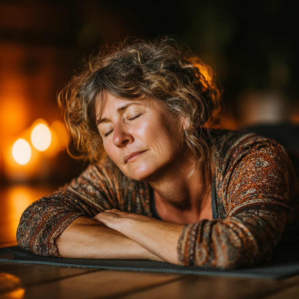 Пара людей старшого віку займається йогою в парку на світанку